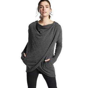 ATHLETA Sweatshirt M Purana Wrap Hoodie Draped Pullover Modal Blend Charcoa Gray